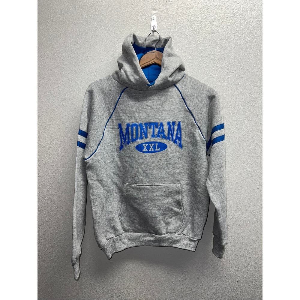Jerzees Heather Gray Hoodie with Blue Details